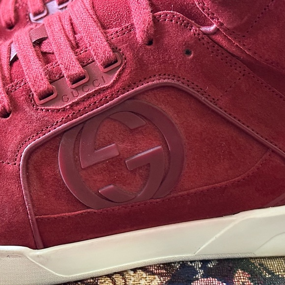 Gucci GG Hightop Red Suede Leather Men’s Fashion Sneakers Size 13 C - Picture 5 of 13
